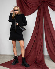 Elisa Knit Top & Mini Skirt Set in Black