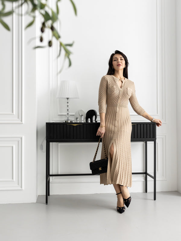 Aurelie Pointelle Knit Maxi Dress – Beige