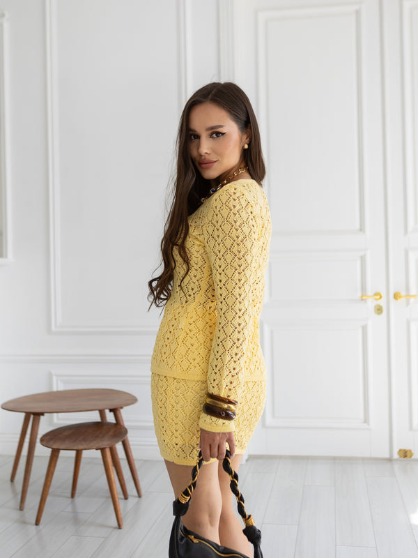 Delphine Lace Top & Shorts Set – Yellow