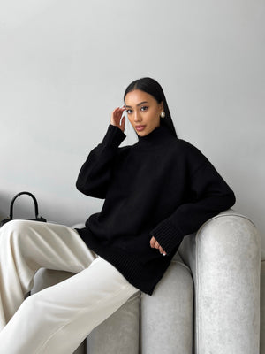 Maëlle Oversized Knit Sweater – Black