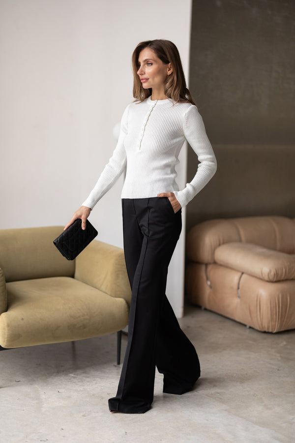 Elise Buttoned Knit Top – Milk White