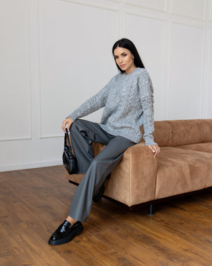 Mireille Cable Knit Sweater – Light Grey