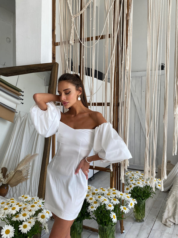 Sylvette Off-Shoulder Satin Mini Dress – White