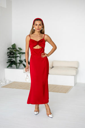 Clémentine Twist-Front Slip Dress – Red