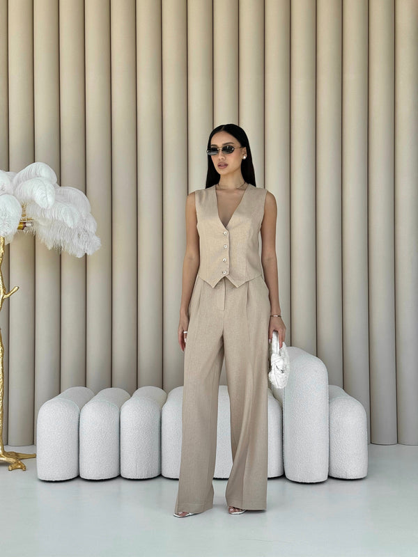 Blanche Waistcoat & Trouser Suit – Beige