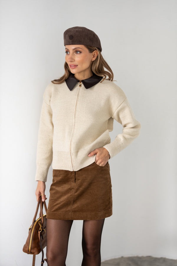 Perrine Collared Cable Sweater – Beige