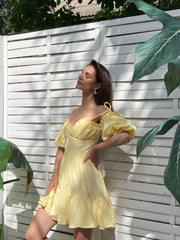 Flavie Off-Shoulder Tiered Mini Dress in Yellow