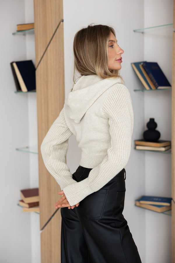 Capucine Cropped Zip Knit Jacket – Sand