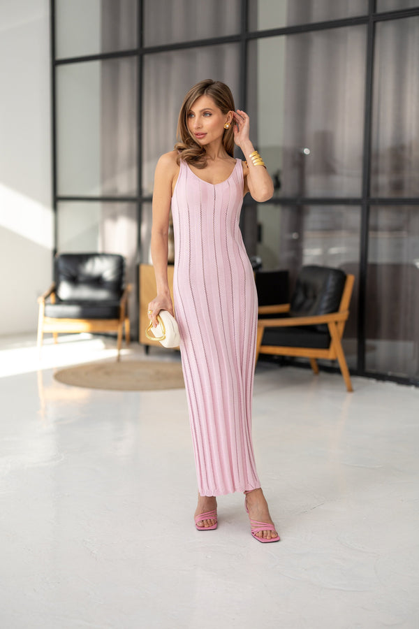 Livia Ribbed Maxi Dress – Pink
