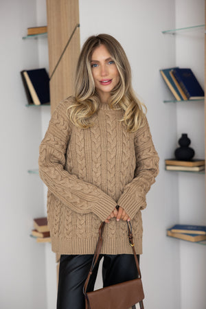 Mireille Cable Knit Sweater – Camel