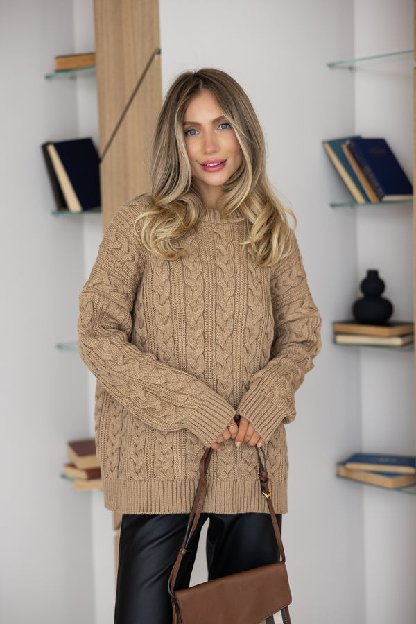 Mireille Cable Knit Sweater – Camel