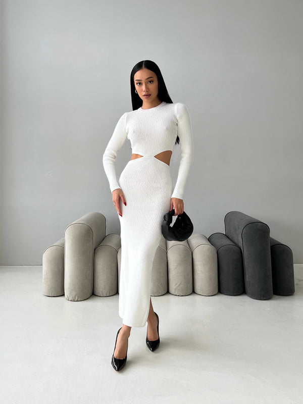 Nadia Ribbed Cut-Out Knit Set – Milk White
