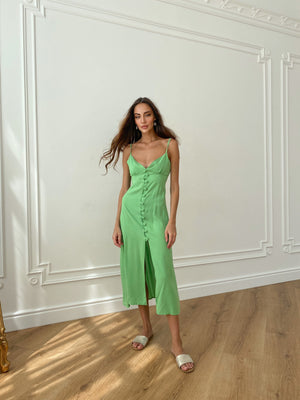 Nolwenn Buttoned Satin Slip Dress – Green