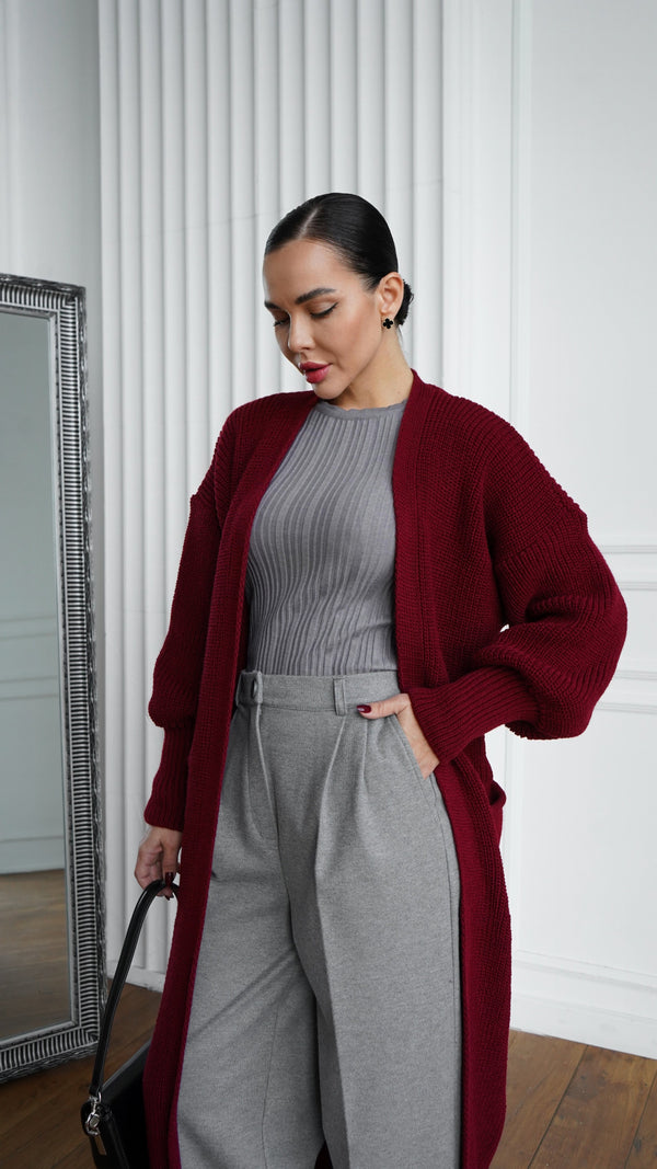 Selene Longline Cardigan – Burgundy
