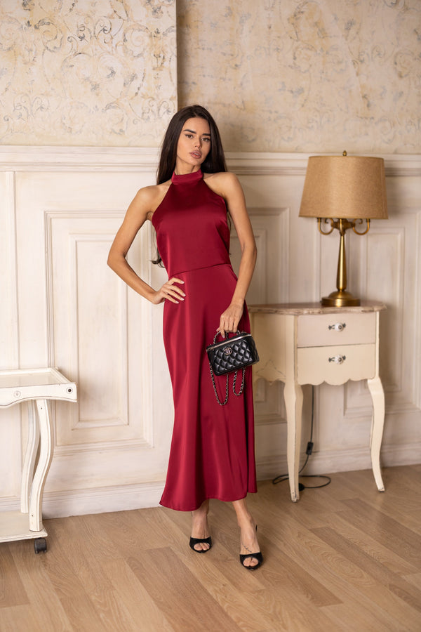 Océane Halter Jumpsuit – Burgundy