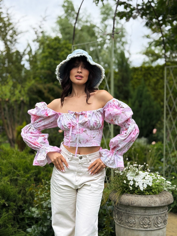 Sylvaine Off-Shoulder Printed Crop Top