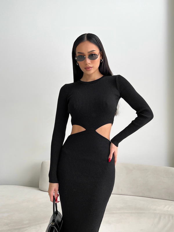Nadia Ribbed Cut-Out Knit Set – Black