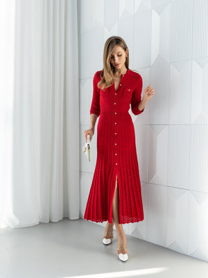 Aurelie Pointelle Knit Maxi Dress – Red