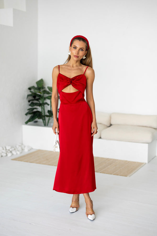 Clémentine Twist-Front Slip Dress – Red