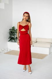 Clémentine Twist-Front Slip Dress in Red