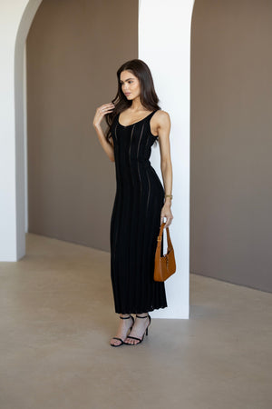 Livia Ribbed Maxi Dress – Black