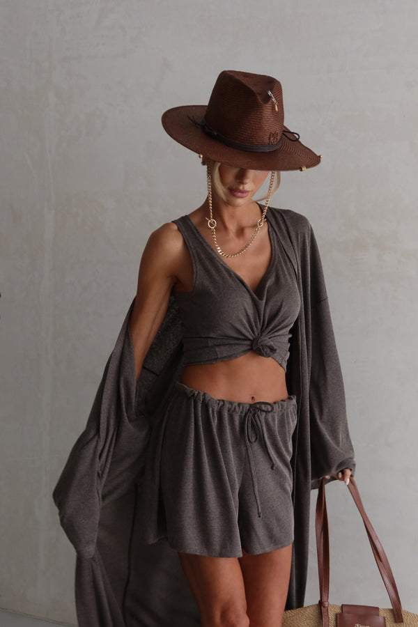 Albertine Knit Three-Piece Lounge Set – Charcoal