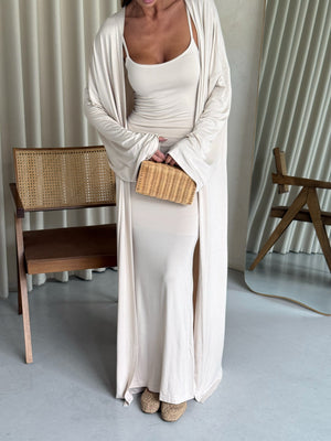 Cerise Ribbed Belted Robe Cardigan – Beige
