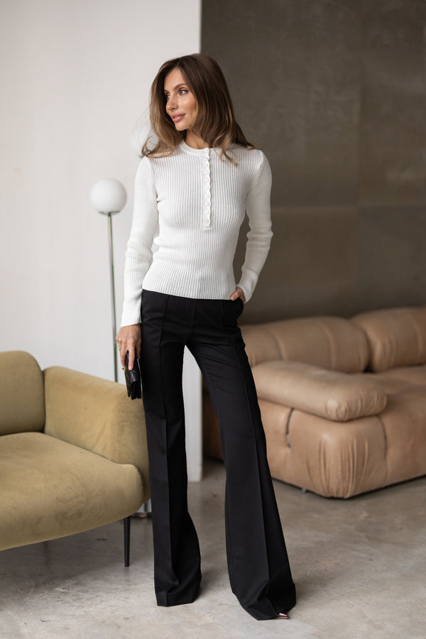 Elise Buttoned Knit Top – Milk White