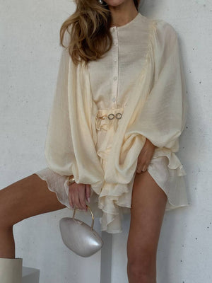 Sicily Cream Ruffle Mini Dress