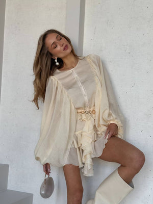 Sicily Cream Ruffle Mini Dress
