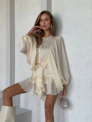 Sicily Cream Ruffle Mini Dress