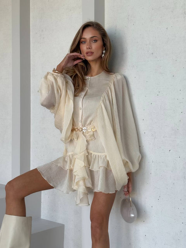 Sicily Cream Ruffle Mini Dress