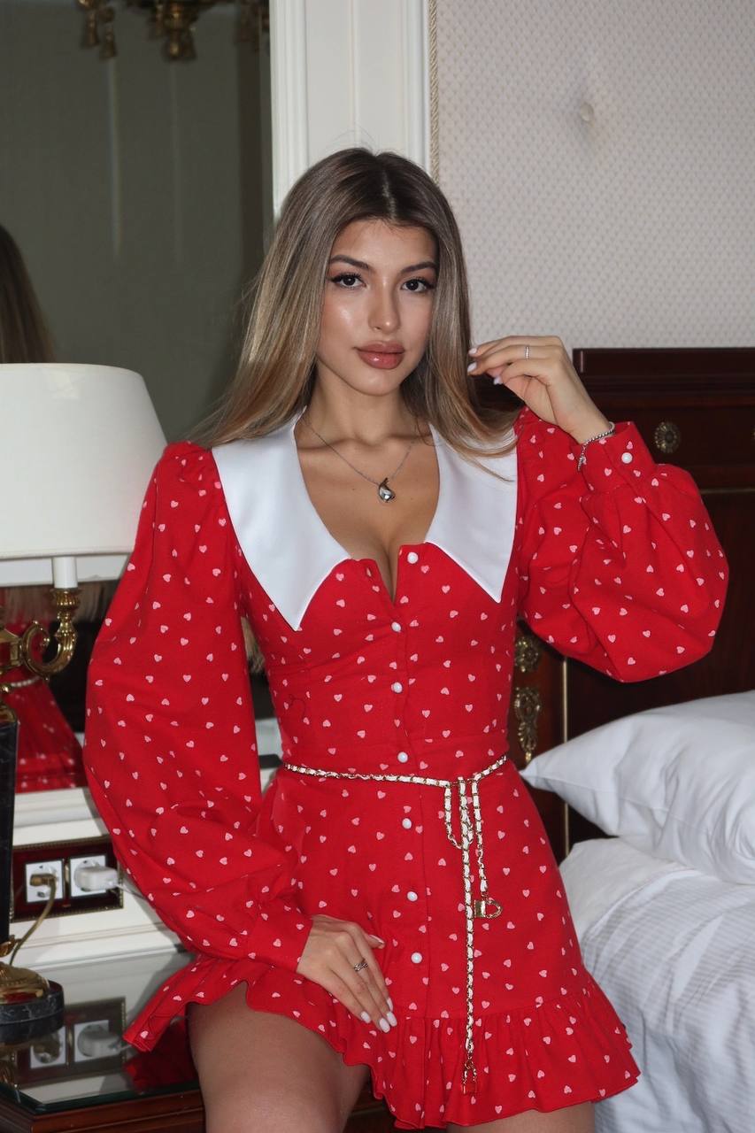 Kırmızı Kalp Mini Elbise