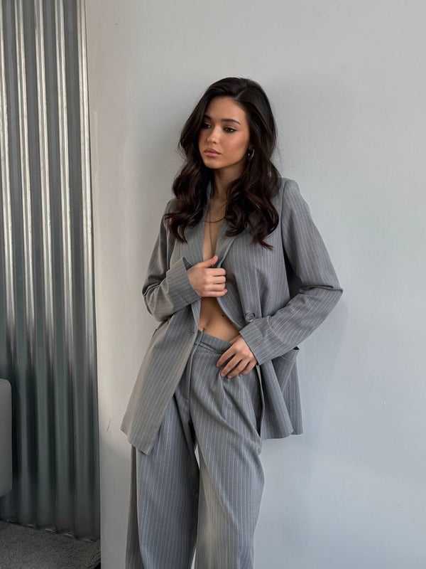 Grey Pinstripe Relaxed Suit