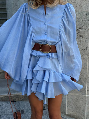Rochie mini albastră cu volane Sicily