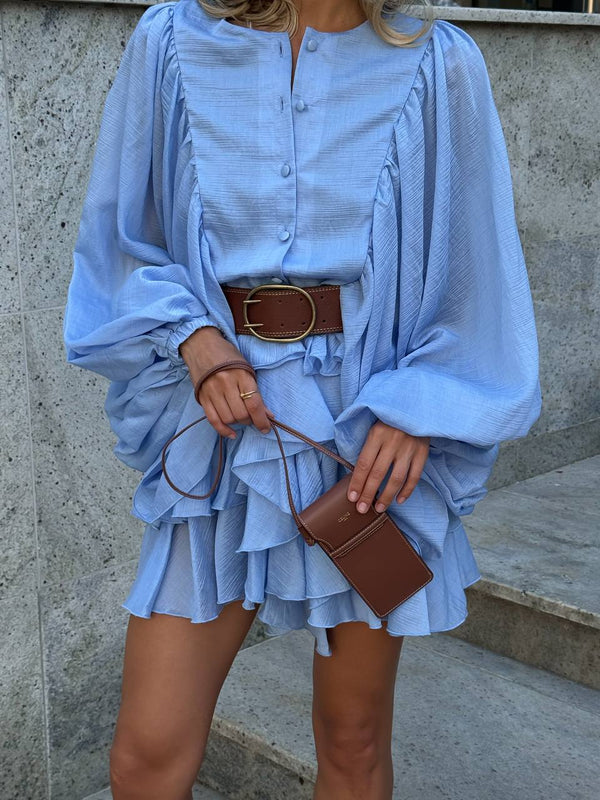 Rochie mini albastră cu volane Sicily