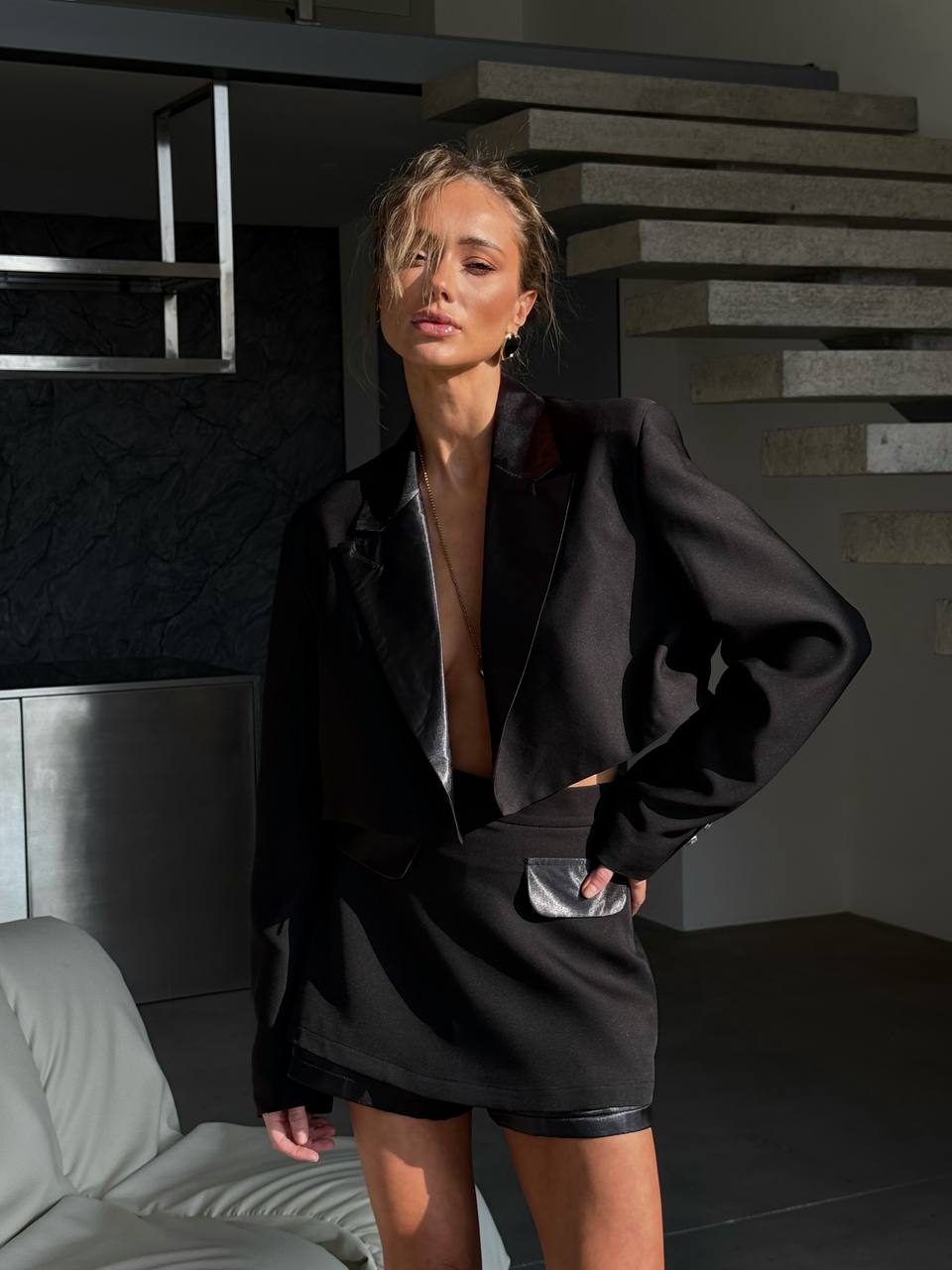 Noir Satin-Trim Power Set