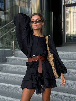 Rochie mini neagră cu volane Sicily