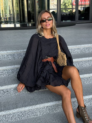 Rochie mini neagră cu volane Sicily