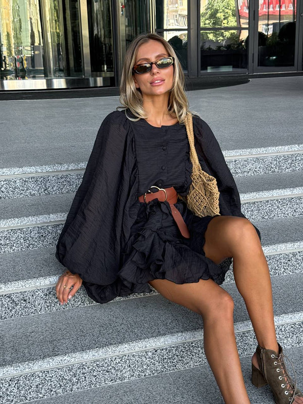 Rochie mini neagră cu volane Sicily