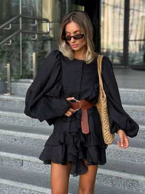 Rochie mini neagră cu volane Sicily