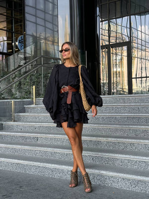 Rochie mini neagră cu volane Sicily