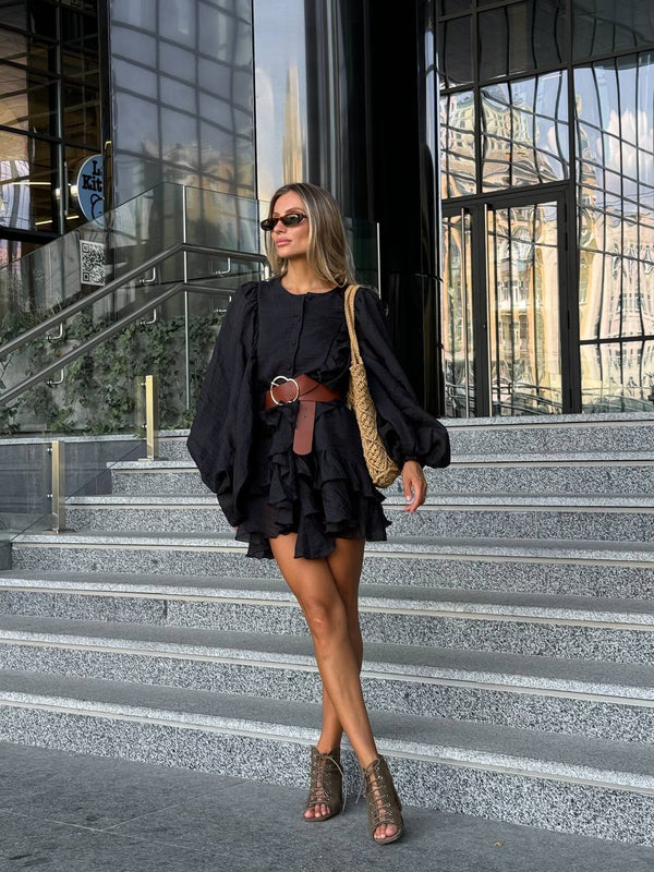 Rochie mini neagră cu volane Sicily