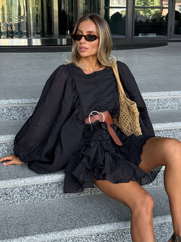 Rochie mini neagră cu volane Sicily
