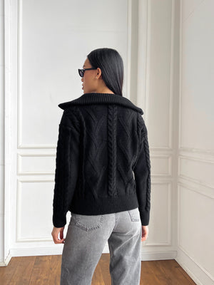 Vera Cable Half-Zip Sweater – Black