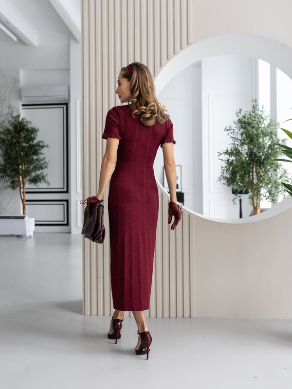 Margot Ribbed Midi Dress – Burgundy