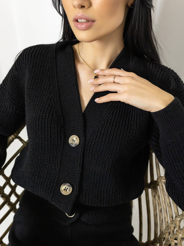 Adélaïde Knit Cardigan & Trouser Set – Black