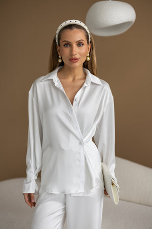 Armelle Satin Shirt & Trouser Set – Milk White