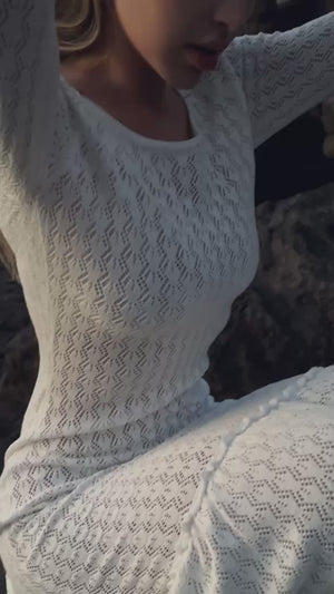 Rochie maxi cu mâneci evazate Muse fildeș