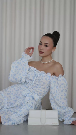 Rochie din muselină Sky Bloom cu umeri goi